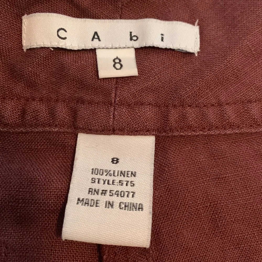 CAbi maroon 100% Linen cargo wide leg Bermuda shorts #575 size 8 - Picture 8 of 11